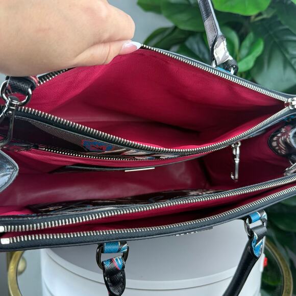 💎✨Authentic Prada Saffiano Floral Print Galleria Front Pocket Tote Black - Picture 6 of 7